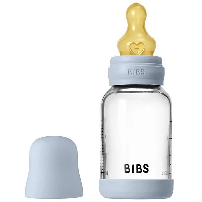 Бутылочка для кормления BIBS с латексной соской стеклянная, медленный поток 120 мл