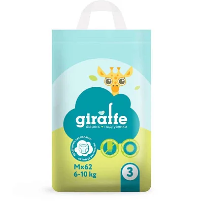 Подгузники LOVULAR GIRAFFE M 6-10кг, 62 шт/уп