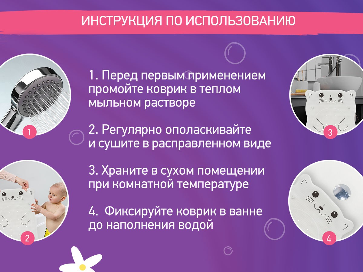 Коврик резиновый для ванны Roxy Kids антискользящий 76x45см 8