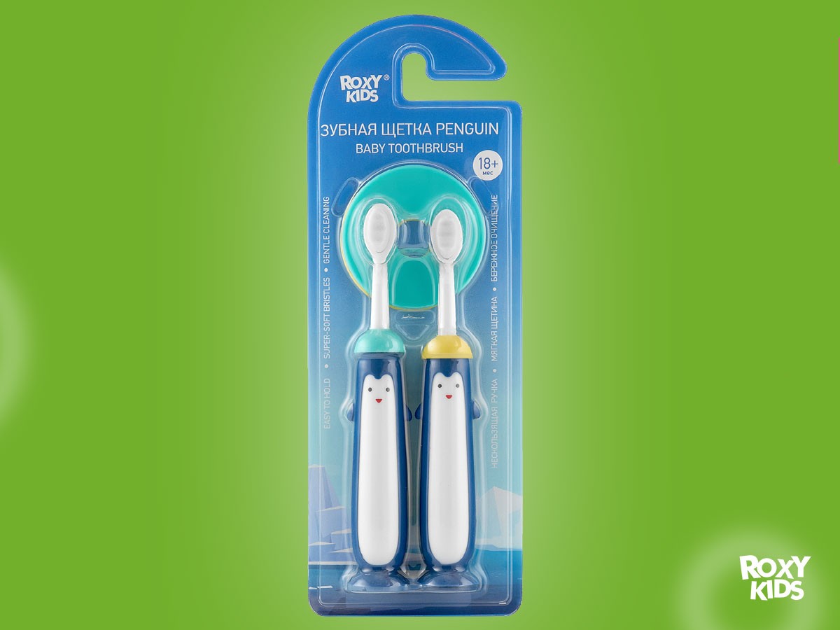 Зубная щетка для детей Roxy Kids Пингвин ультрамягкая 10000 щетинок, 2шт. 9