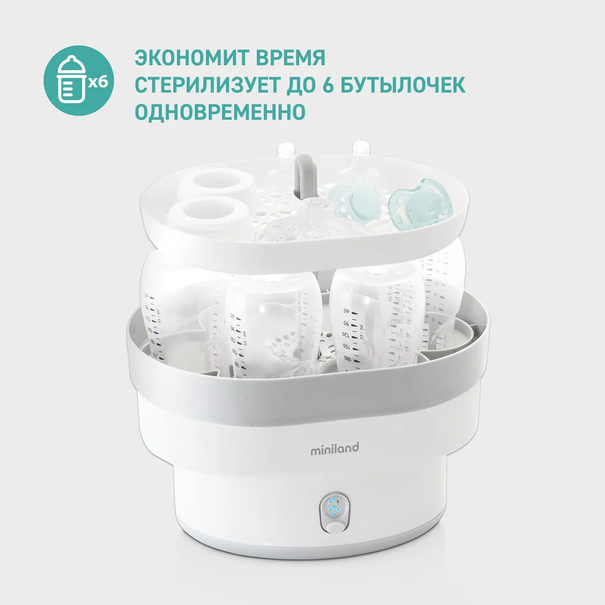 AprU8NwJ48DBrCaUQZactf5fu43dYlpcMItnDzpLglo= Компактный стерилизатор для бутылочек Miniland Mini Steamy 4