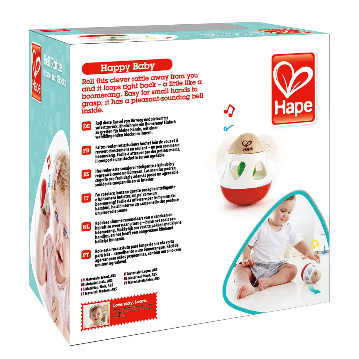 Игрушка Hape 3-в-1 погремушка-неваляшка-бумеранг "Звон колокольчика" 6