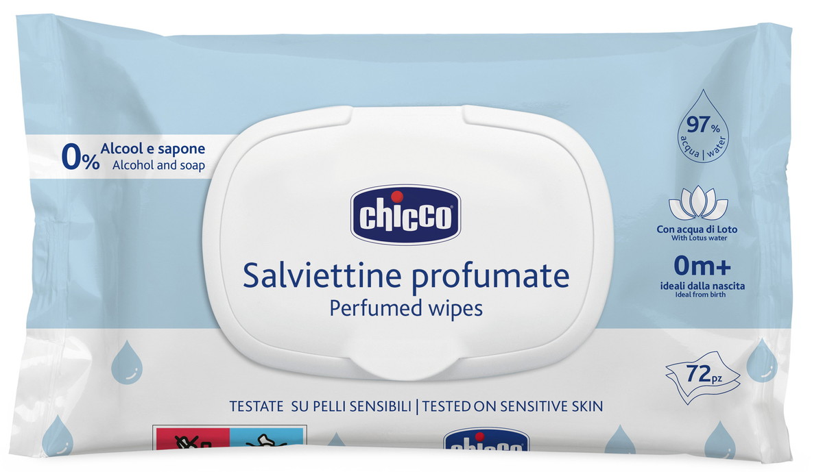 Салфетки влажные очищающие Chicco с клапаном, 72 шт. 1