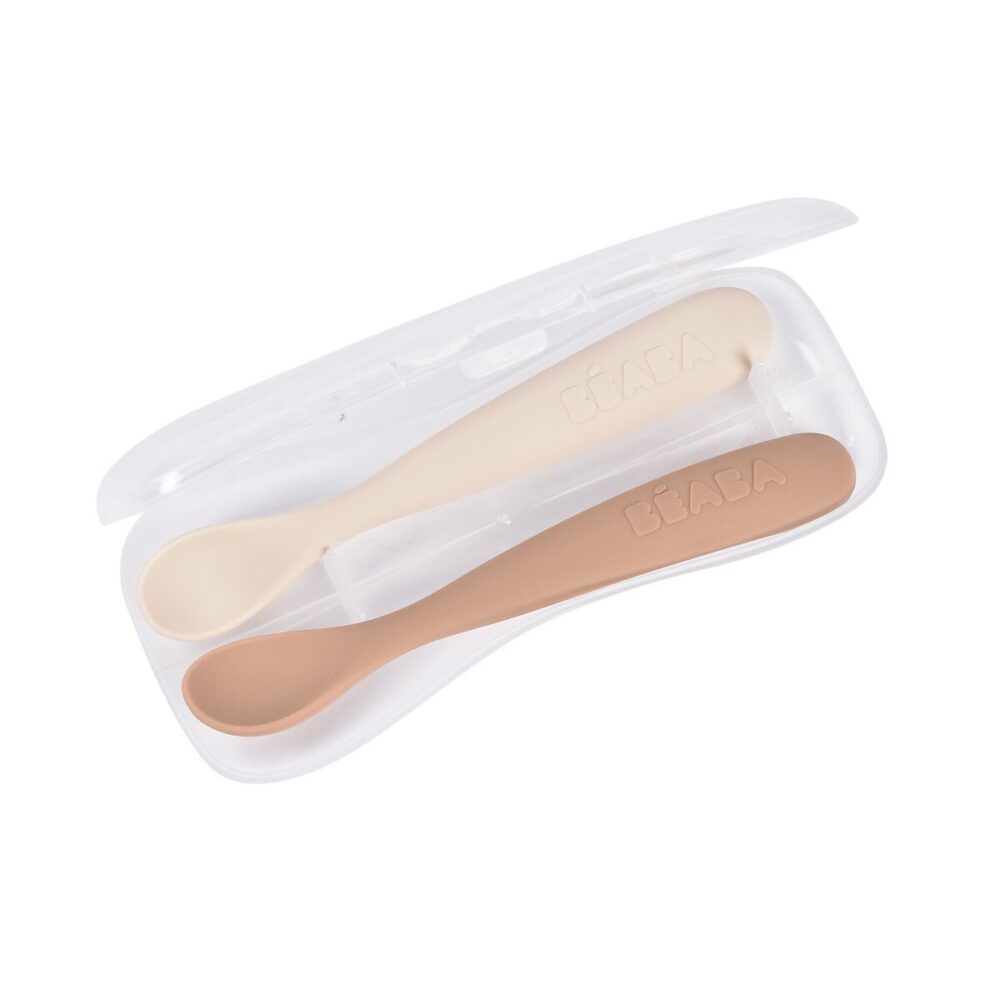 Набор из двух силиконовых ложек Beaba 4М+ с боксом для хранения SET OF 2 1ST AGE SILIC SPOONS +B ARG 2